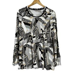 LOGO by Lori Goldstein Rayon 230 Printed Long Sleeve Top Grey S